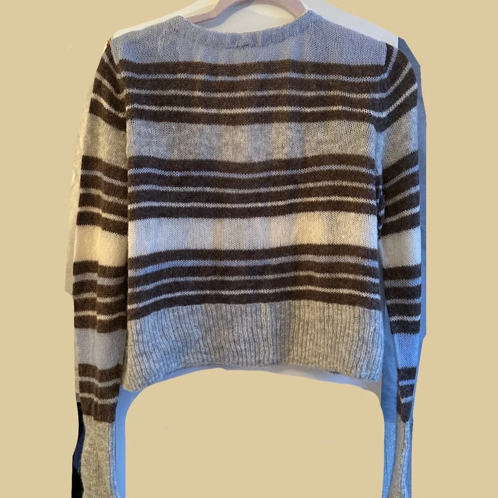 Striped V-Neck Button-Up Sweater - Picture 6 of 9
